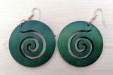 Wooden earrings with spiral, green