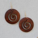 Wooden earrings with spiral, green